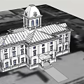 Classical Style Office Building With Dome Tower Multi Story Design Large Windows And Entrance Porch