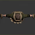 Male Game Film Character In Green Shirt Brown Tactical Vest Khaki Pants With Outstretched Arms