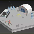 Futuristic Extraterrestrial Base Scene With Dome Structure Rover Cylindrical Modules And Cratered Surface 3d model