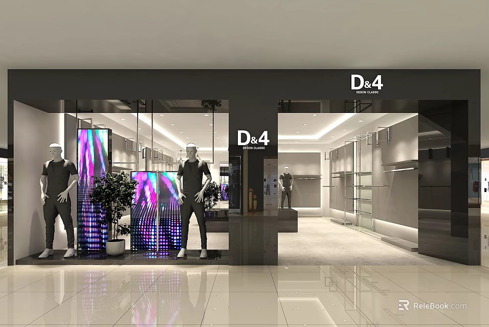 D&4 Modern Clothing Store With Mannequins Colorful Window Displays And Sleek Interior 3d model 
