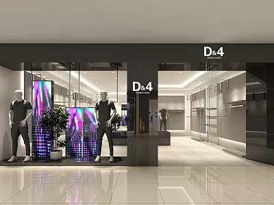 D&4 Modern Clothing Store With Mannequins Colorful Window Displays And Sleek Interior 3d model
