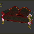 Elegant Teal Two Seater Sofa With Carved Wooden Arms And Floral Patterned Fabric