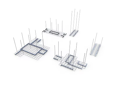 Structural Building Reinforced Steel Frame With Rebar Grid And Support Beams 3d model