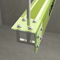 Green Long Strip Desk with LOGO Plus Hanging Metal Rods and Grey Wall