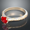 Exquisite Gold Ring With Red Gemstone And Intricate Carved Patterns 3d model