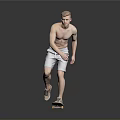 Shirtless Male In Light Shorts Riding Skateboard On Reflective Gray Floor