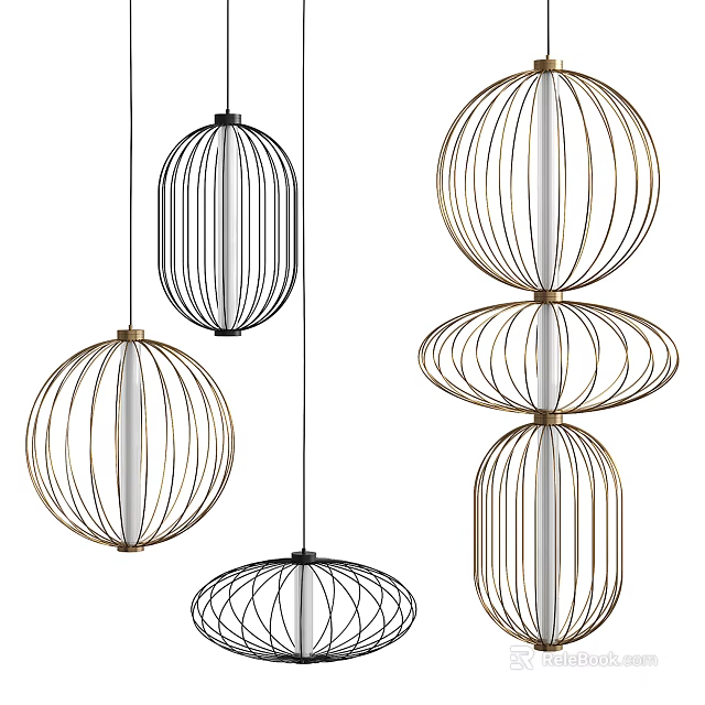Modern Chandeliers With Spherical Layered Metal Frame Design In Gold Black 3d model 