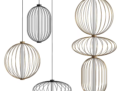 Modern Chandeliers With Spherical Layered Metal Frame Design In Gold Black 3d model
