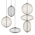 Modern Chandeliers With Spherical Layered Metal Frame Design In Gold Black