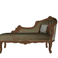 Classical Style Chaise Lounge With Carved Wooden Frame Patterned Upholstery And Decorative Cushions