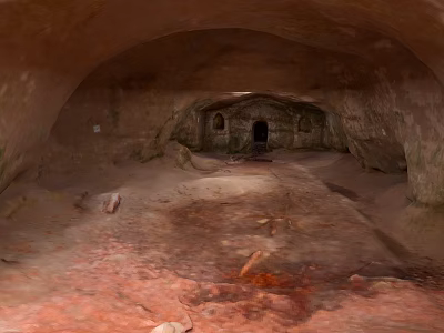 Cave Interior Scenery With Arched Rock Ceiling And Sandy Stone Floor 3d model