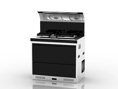 Modern Kitchen Appliance Integrated Stove with Gas Burners Range Hood and Storage Cabinet 3d model