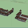 Traditional Style Commercial Street With Pitched Roofs And Multi Storey Buildings