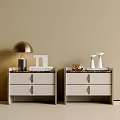 Modern Bedside Tables With Marble Top Drawers Gold Lamp Vases And Books