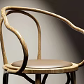 Leisure Chair with Curved Wooden Frame and Brown Leather Cushioned Seat in Minimalist Modern Design