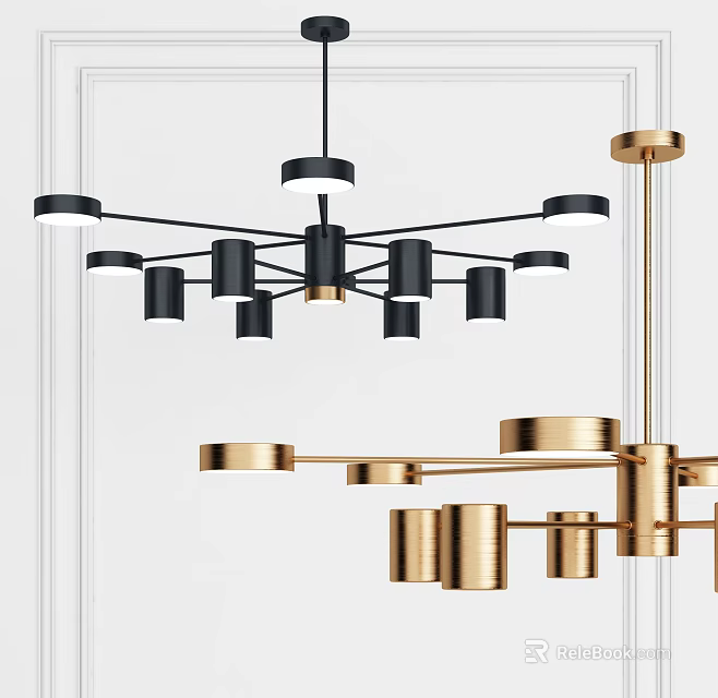 Modern Black And Gold Chandeliers With Multiple Arms For Contemporary Home Decor 3d model 