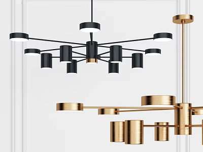 Modern Black And Gold Chandeliers With Multiple Arms For Contemporary Home Decor 3d model