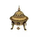Golden Intricate Carved Ornament Set With Lid And Decorative Legs Shiny Metallic Home Decor