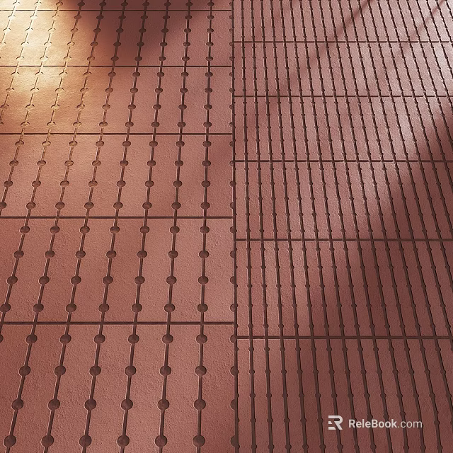 Red Patterned Floor Tiles With Circular Dots And Vertical Stripes Design 3d model 