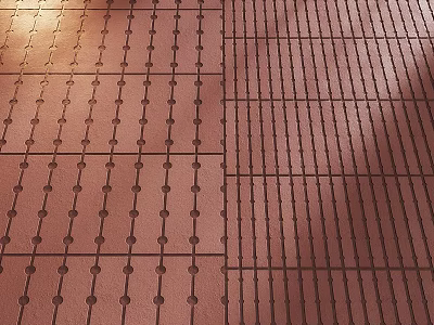 Red Patterned Floor Tiles With Circular Dots And Vertical Stripes Design 3d model