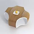 Modern Wooden Coffee Table with Unique Shape White Accents and Plate of Yellow Fruits