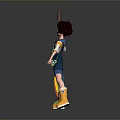 Animated Girl with Short Red Hair Blue Overalls Yellow Rain Boots Holding Colorful Umbrella 3D