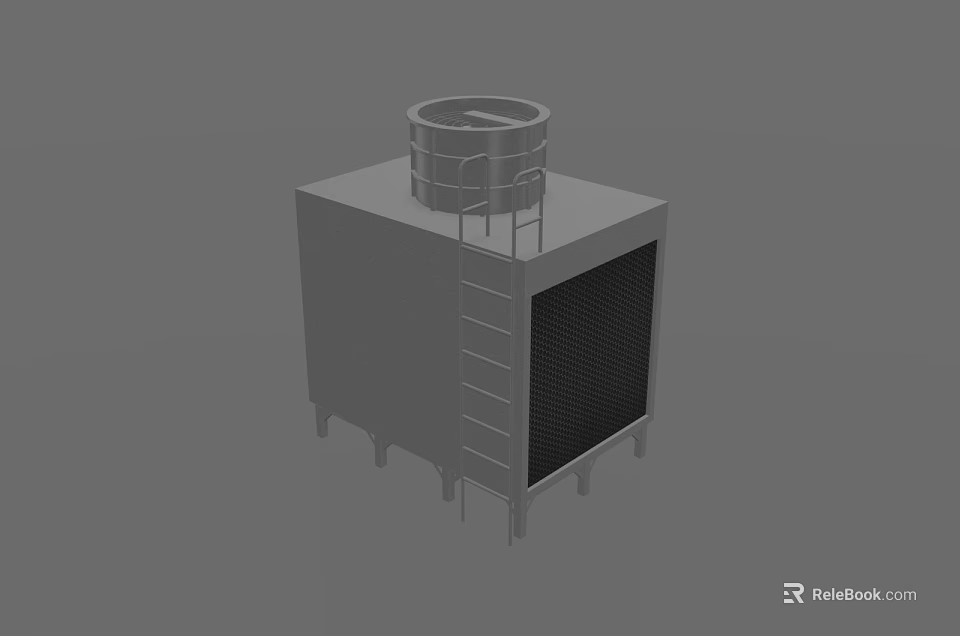 Industrial Cooling Tower Equipment With Square Structure Round Top Heat Dissipation Grille And Ladder Access 3d model 