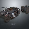 Vintage Motorcycle With Sidecar And Military Style Retro Equipment Details