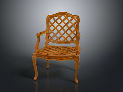 Elegant Classical Wooden Armchair Featuring Intricate Carved Lattice Design On Back And Legs 3d model