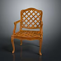 Elegant Classical Wooden Armchair Featuring Intricate Carved Lattice Design On Back And Legs