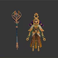 Egyptian Style Woman Character Holding Ornate Decorated Scepter With Intricate Design