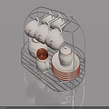 Metal Dish Drying Rack With White Patterned Cups Brown Mug And Plates 3d model