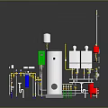 Industrial Equipment Setup With Cylindrical Tanks Pipes Valves And Colored Components