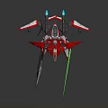 Red Robot Model With Mechanical Wings Weapon Silver Green And Blue Glowing Accents