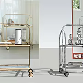 Modern Rolling Cart With Glass Shelves Metal Frame And Wheels For Home Use