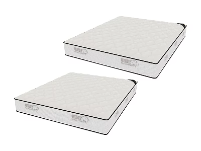 Two Comfortable White Quilted Mattresses With Black Borders And Logo Tags 3d model