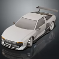 White Sporty Two Door Car With Rear Spoiler And Sleek 3D Model Design