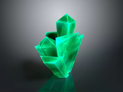 Vibrant Green Geometric Crystal Cluster With Faceted Surfaces And Reflection On Dark Background 3d model
