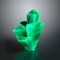 Vibrant Green Geometric Crystal Cluster With Faceted Surfaces And Reflection On Dark Background