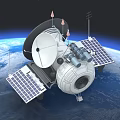 Satellite in Earth Orbit with Solar Panels Antennas and Communication Equipment