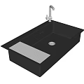 Sleek Modern Kitchen Faucet on Black Sink with Grid Drainer