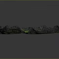3D Landscape Featuring Rolling Mountains with Green Grass and Black Ridges