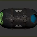 Industrial Dark Metal Cylindrical Tank With Yellow Stripes Green Label And Top Gauge