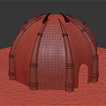 Dome Shaped Colorful Patchwork Tent With Wooden Poles And Traditional Fabric Design