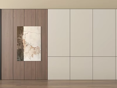 Modern Minimalist Wall Panels With Wooden And Light Colored Sections Artwork And Wooden Flooring 3d model