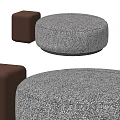 Gray Fabric Ottoman With Round Design And Metal Base For Living Room
