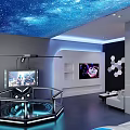 Modern Gaming Entertainment Club With Starry Sky Ceiling Arcade Machines Racing Seats And Computer Stations