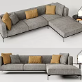 Modern Gray Sectional Sofa with Yellow Cushions and Round Side Table Lamp 3d model