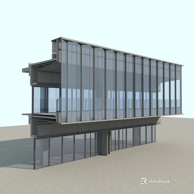 Modern Building Exterior Wall With Glass Curtain And Metal Frame Design 3d model 