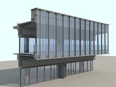 Modern Building Exterior Wall With Glass Curtain And Metal Frame Design 3d model